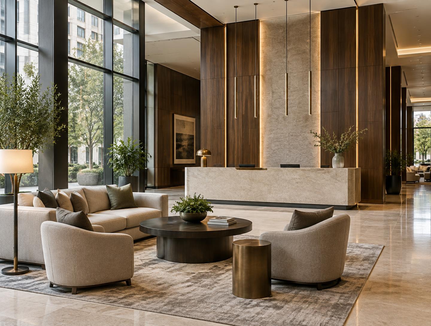 Contemporary business hotel lobby and reception area